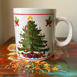 VTG ArtMark Holiday Christmas Tree Coffee Mug 1985 ACL Japan Set of 4